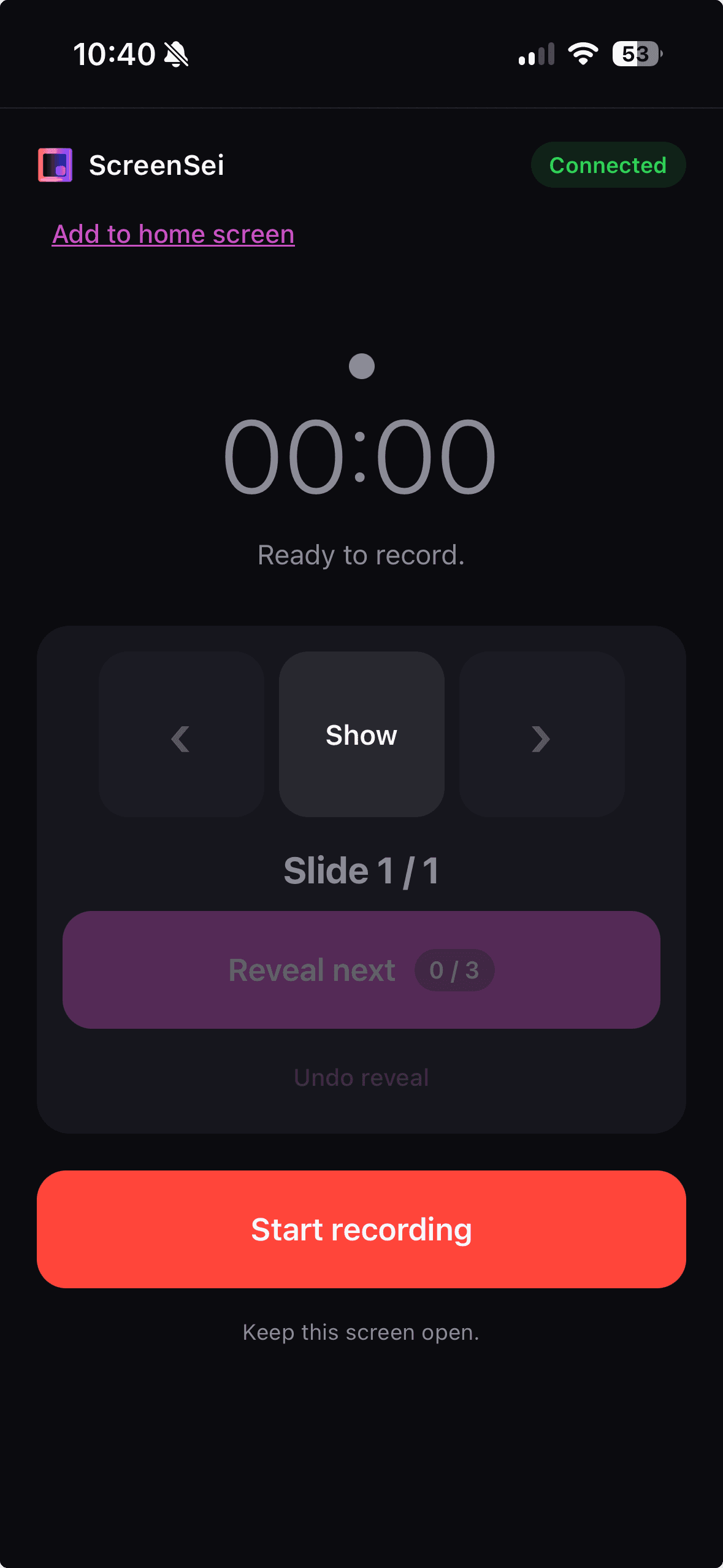 ScreenSei remote control screen mirrored on an iPhone